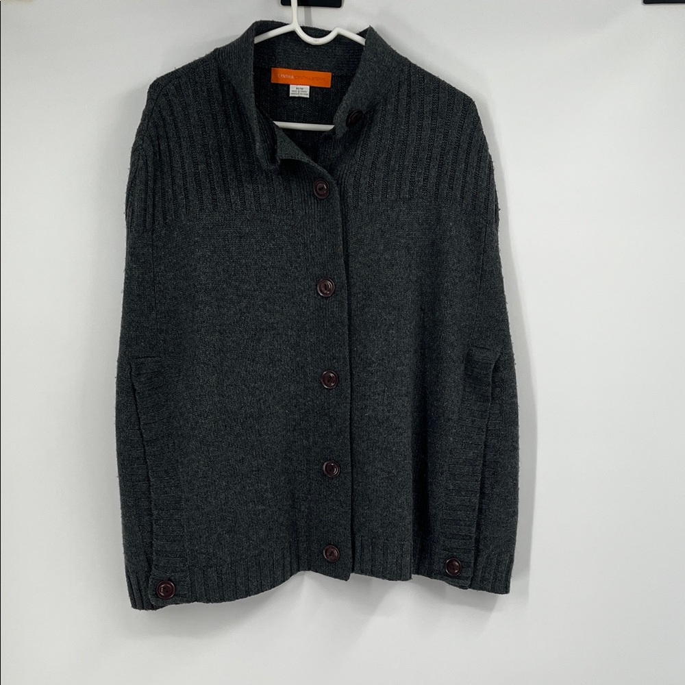Cynthia Cynthia Steffe Charcoal Knit Button-Up Poncho Cardigan Medium